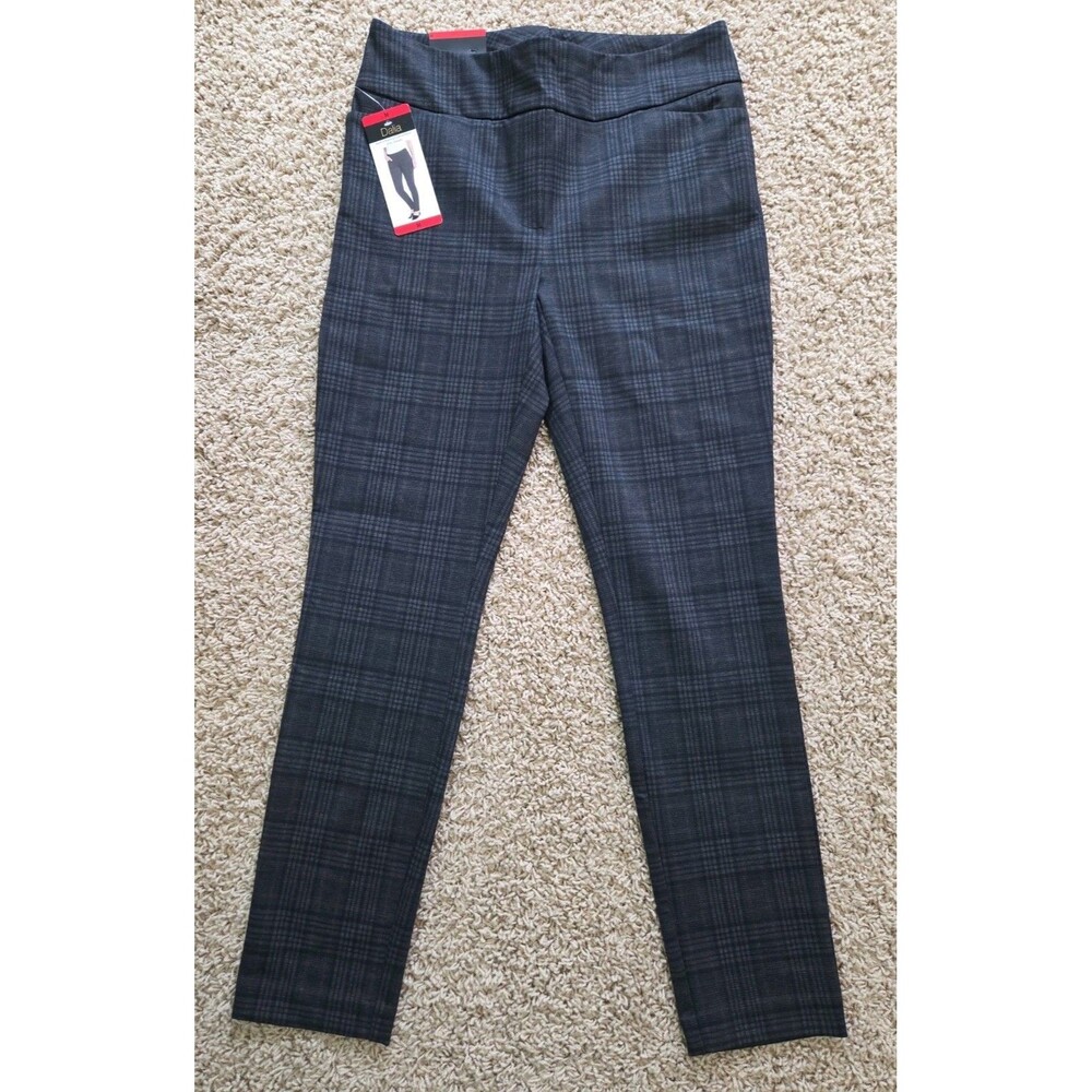 NWT Dalia Mid Rise Pull-On Ponte Pants |M| Charcoal Mustard Plaid Tummy Control